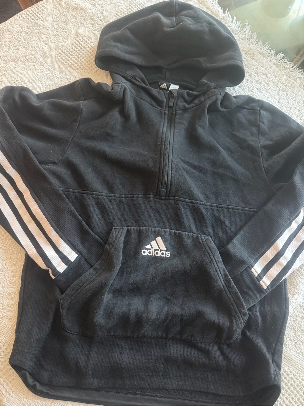 adidas Men’s Black Zip-Up Hoodie with White 3-Stripes
